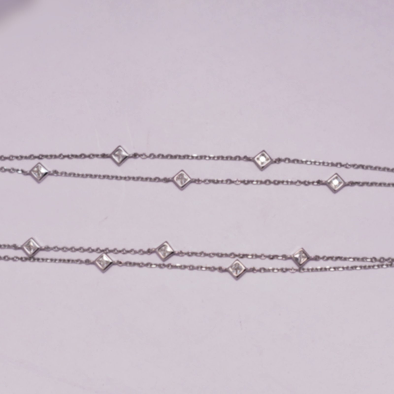 Silver Studded American Diamond Square Double Layer Italian Anklet