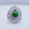Silver Green Cutstone Floral Ring