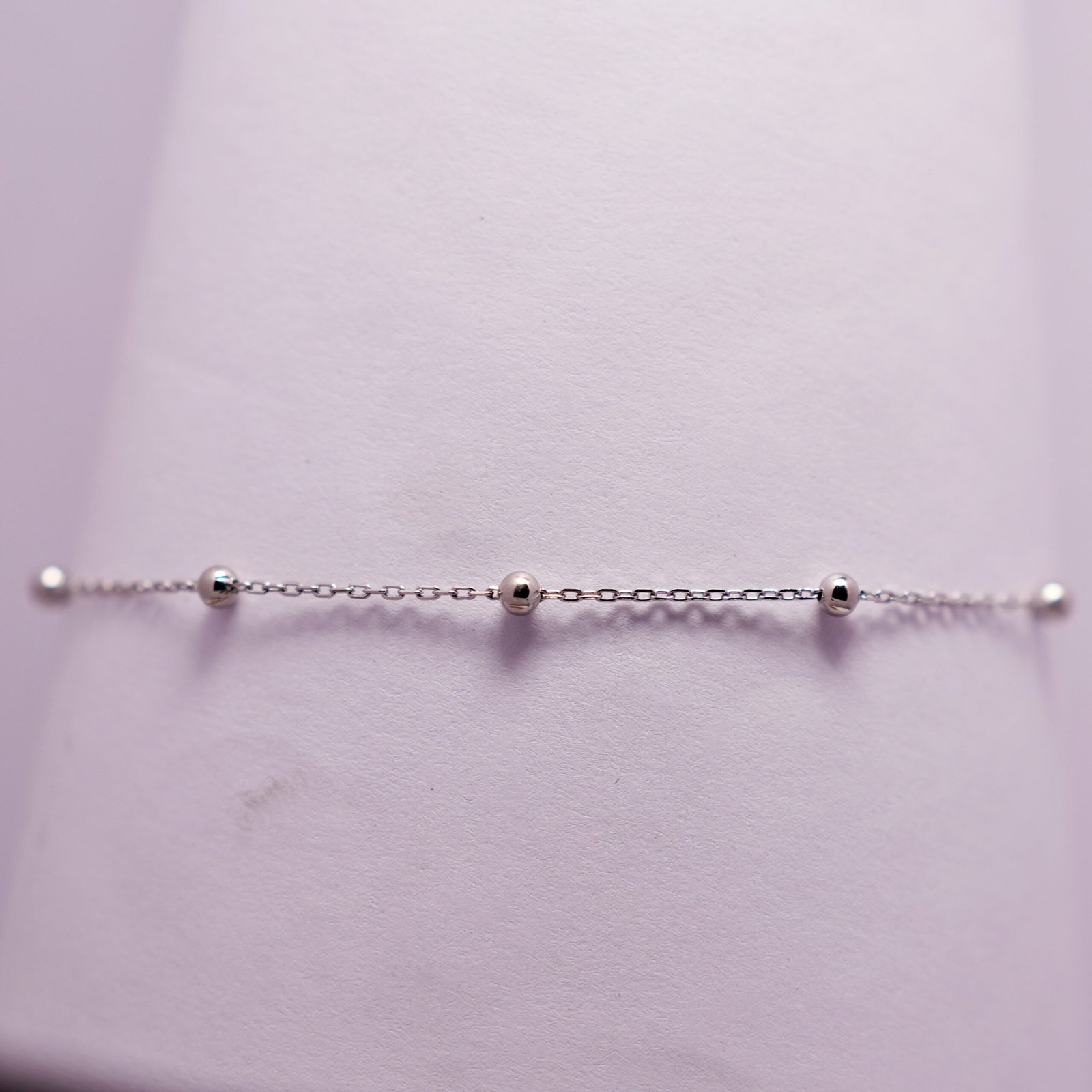 Sterling Silver Ball Charm Link Chain White Anklet