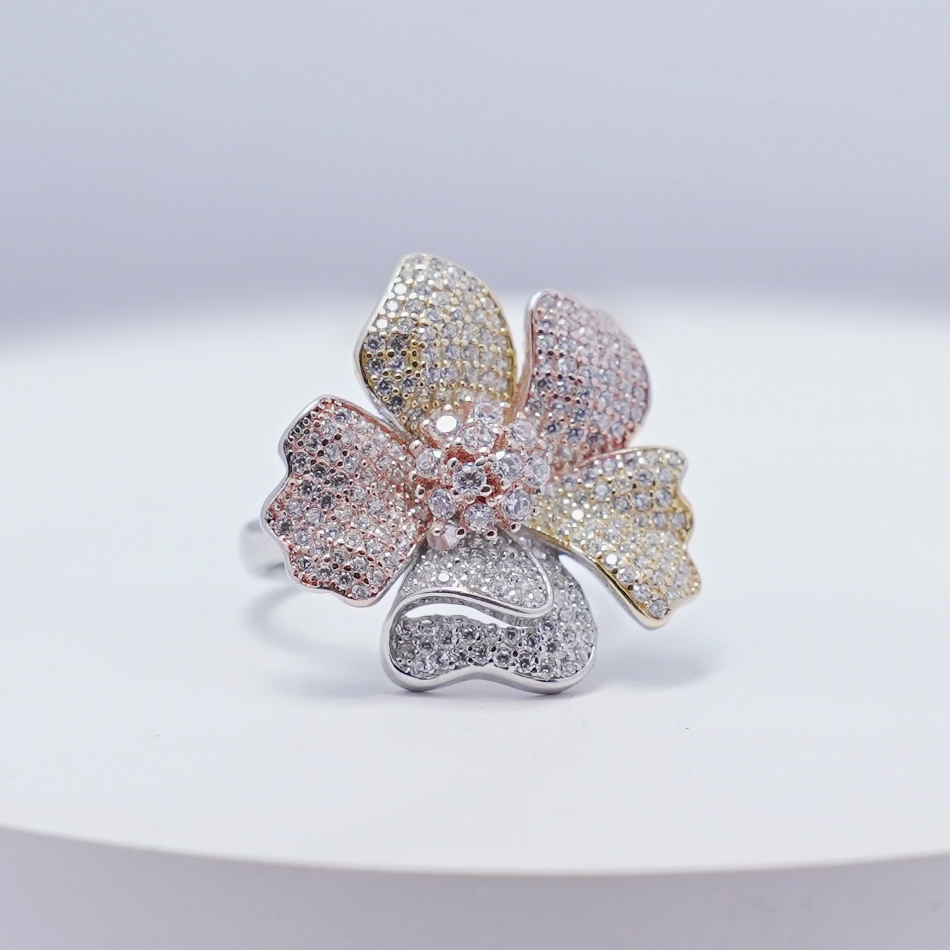 Rose & Gold Plated Floral Modern AD Ring