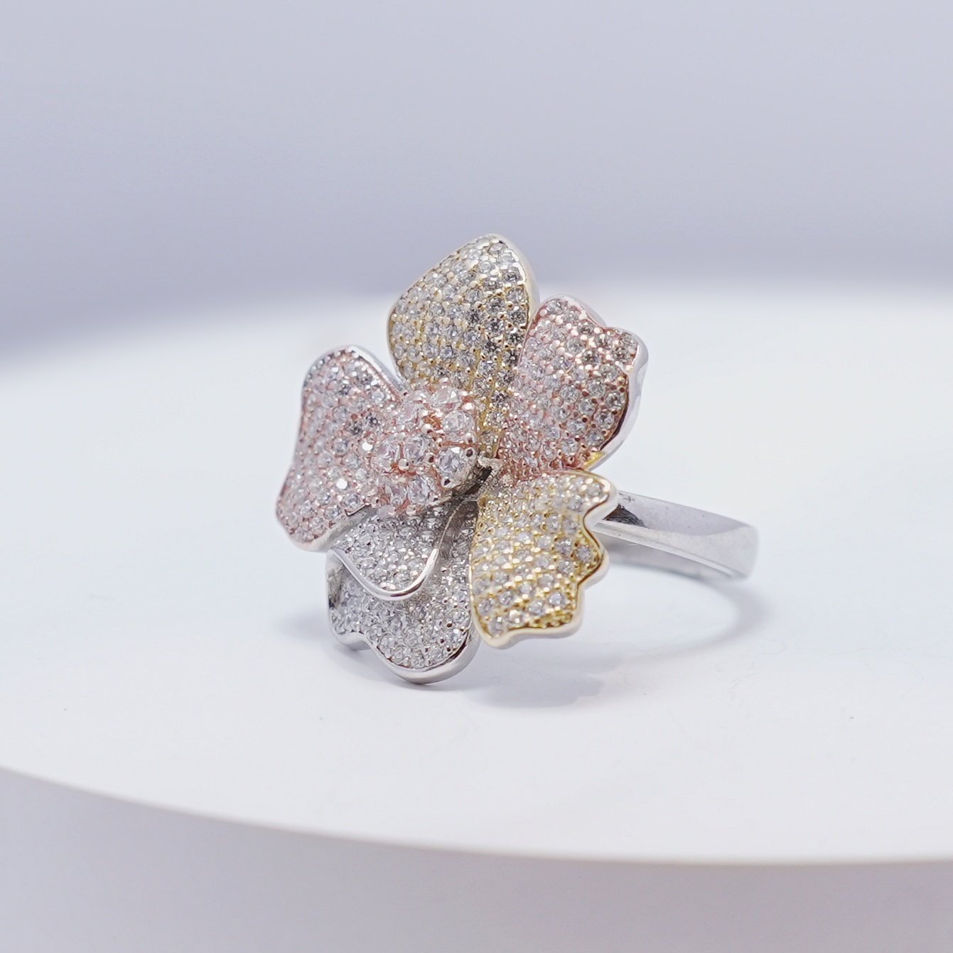 Rose & Gold Plated Floral Modern AD Ring - Image 2