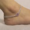 Sterling Silver Double Layer Floral design Anklet