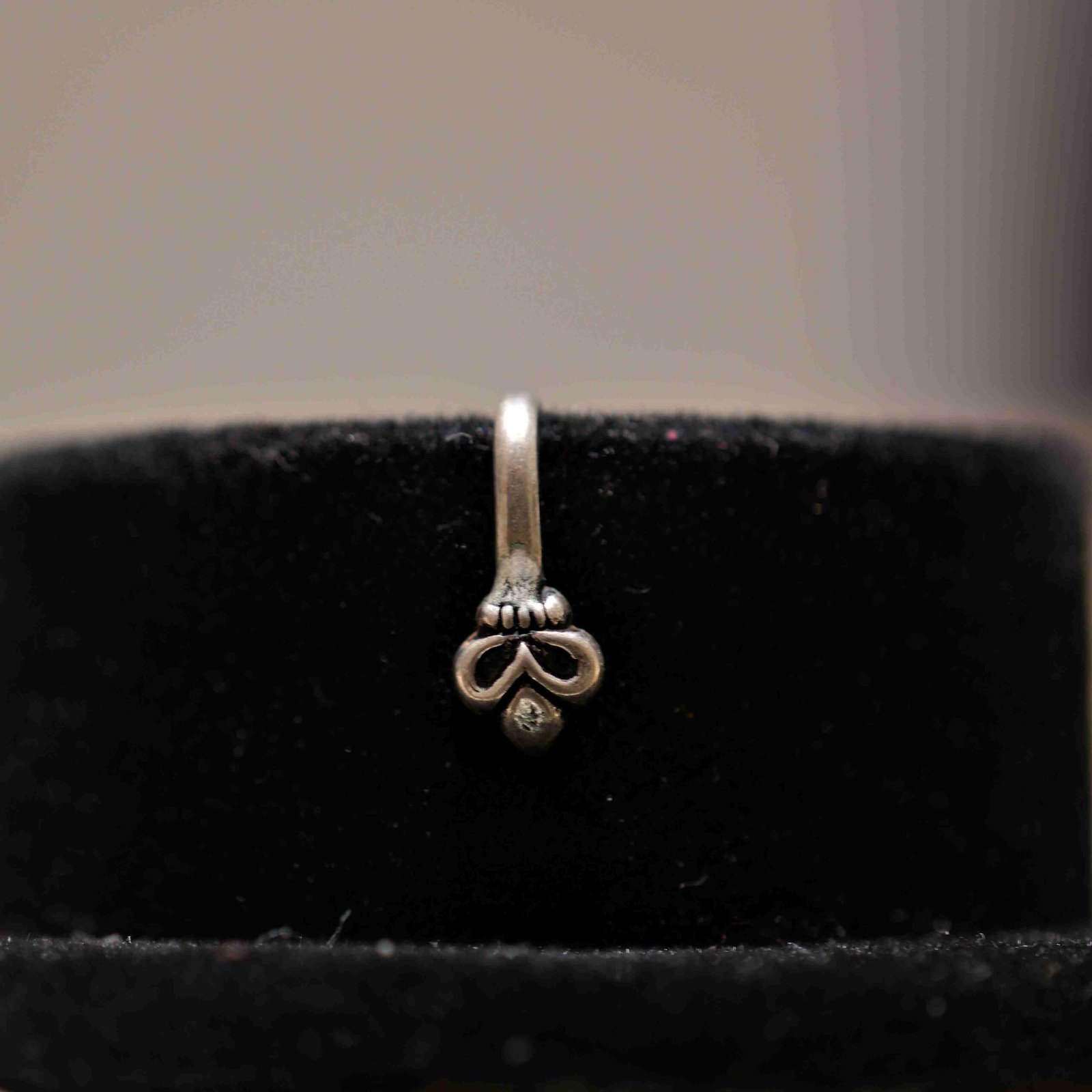 Oxidised Silver Heart Loop Nose Pin