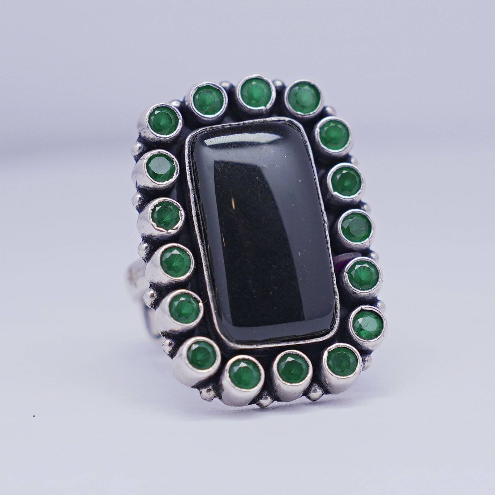 Silver Green Cutstone AD Tika Ring - Image 4