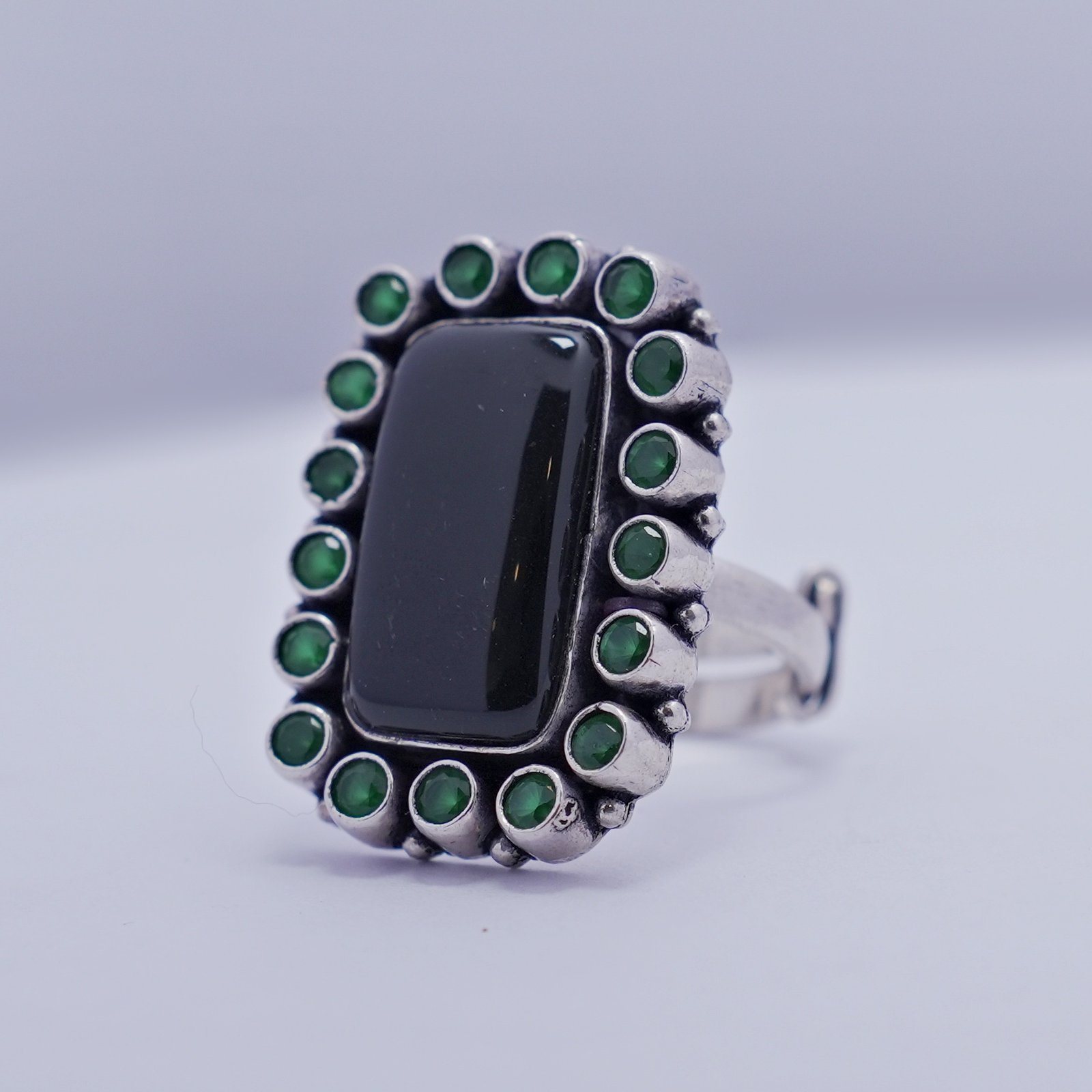 Silver Green Cutstone AD Tika Ring - Image 3