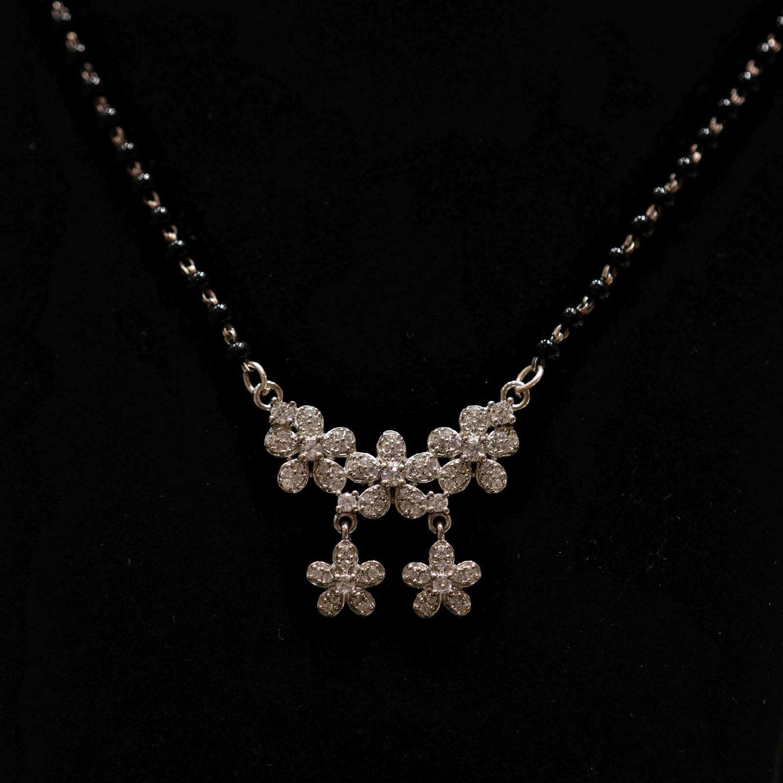 Silver Floral AD Mangalsutra