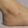 Oxidise Silver Charm Chain American Pink Diamond Anklet