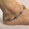 Oxidise Silver White and Pink Stone anklet for women