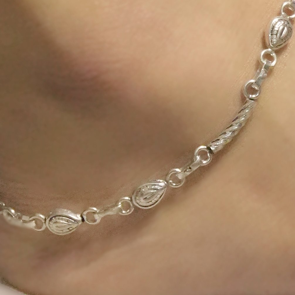 Oxidise Silver Traditional Anklet - Image 5