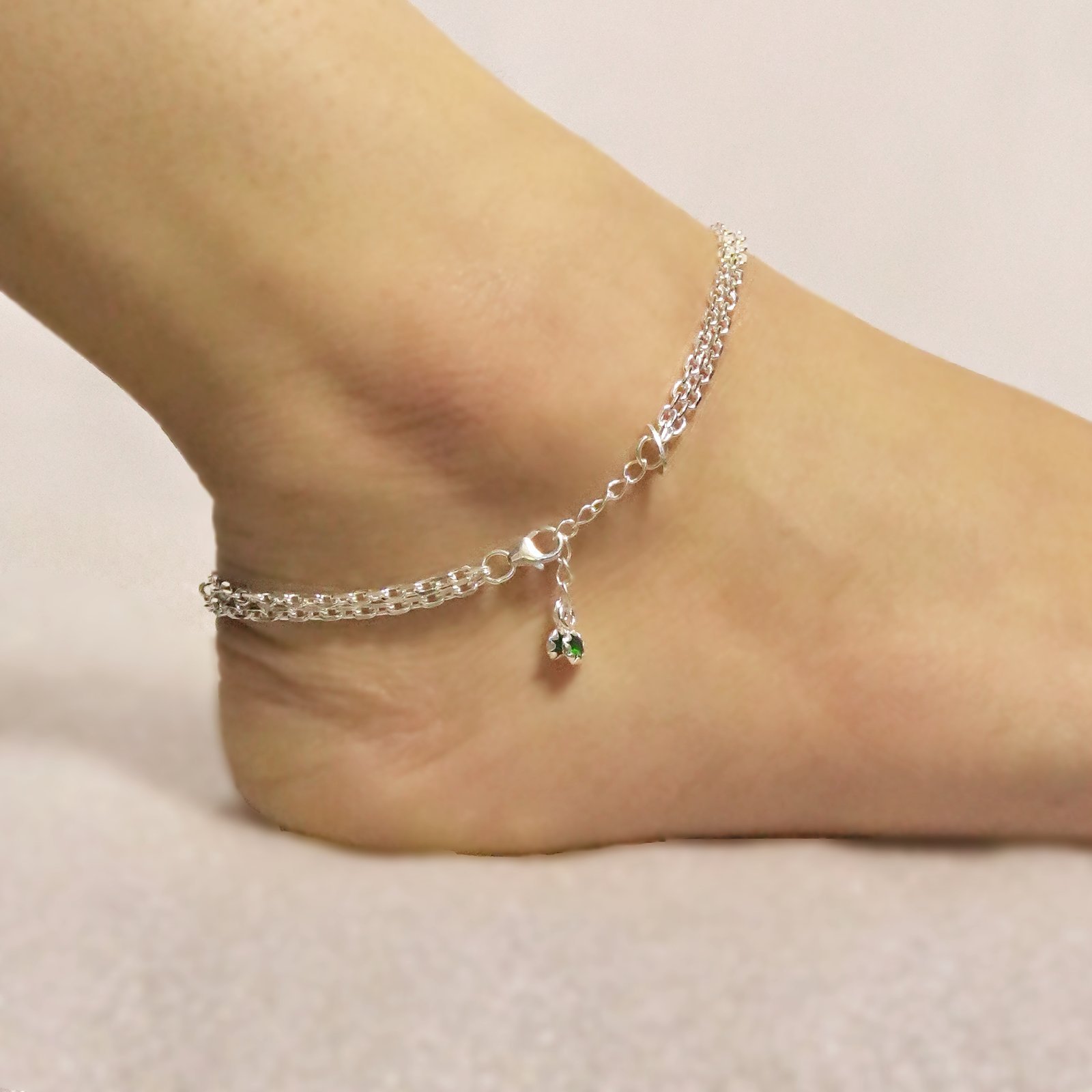 Sterling Silver Double Layer Floral design Anklet - Image 3