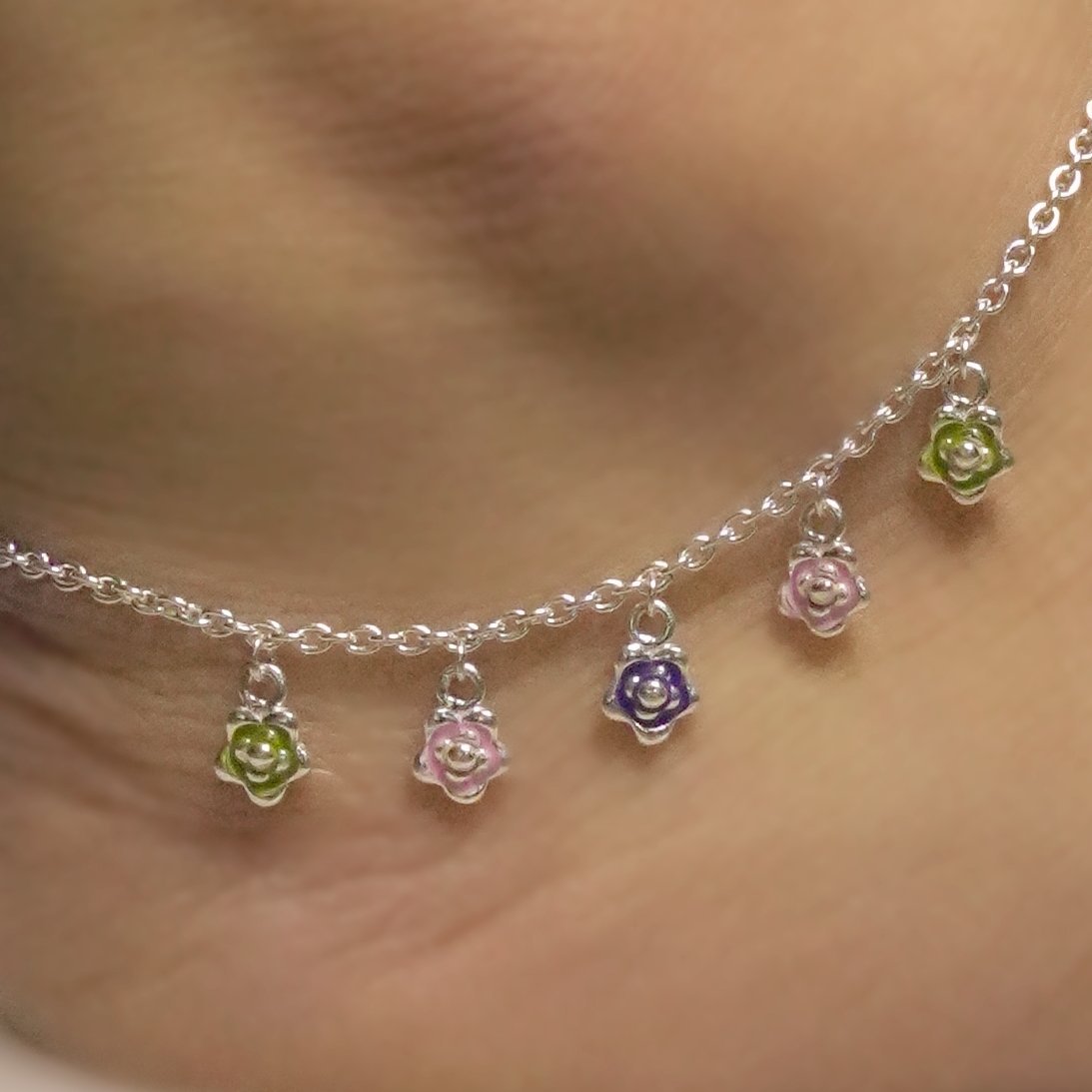 Sterling Silver Traditional Flower link anklet - Image 3