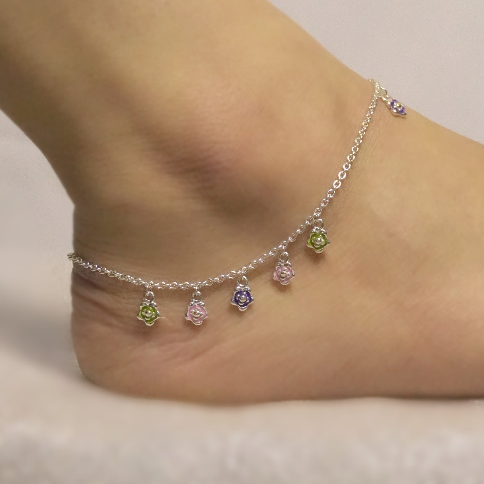 Sterling Silver Traditional Flower link anklet
