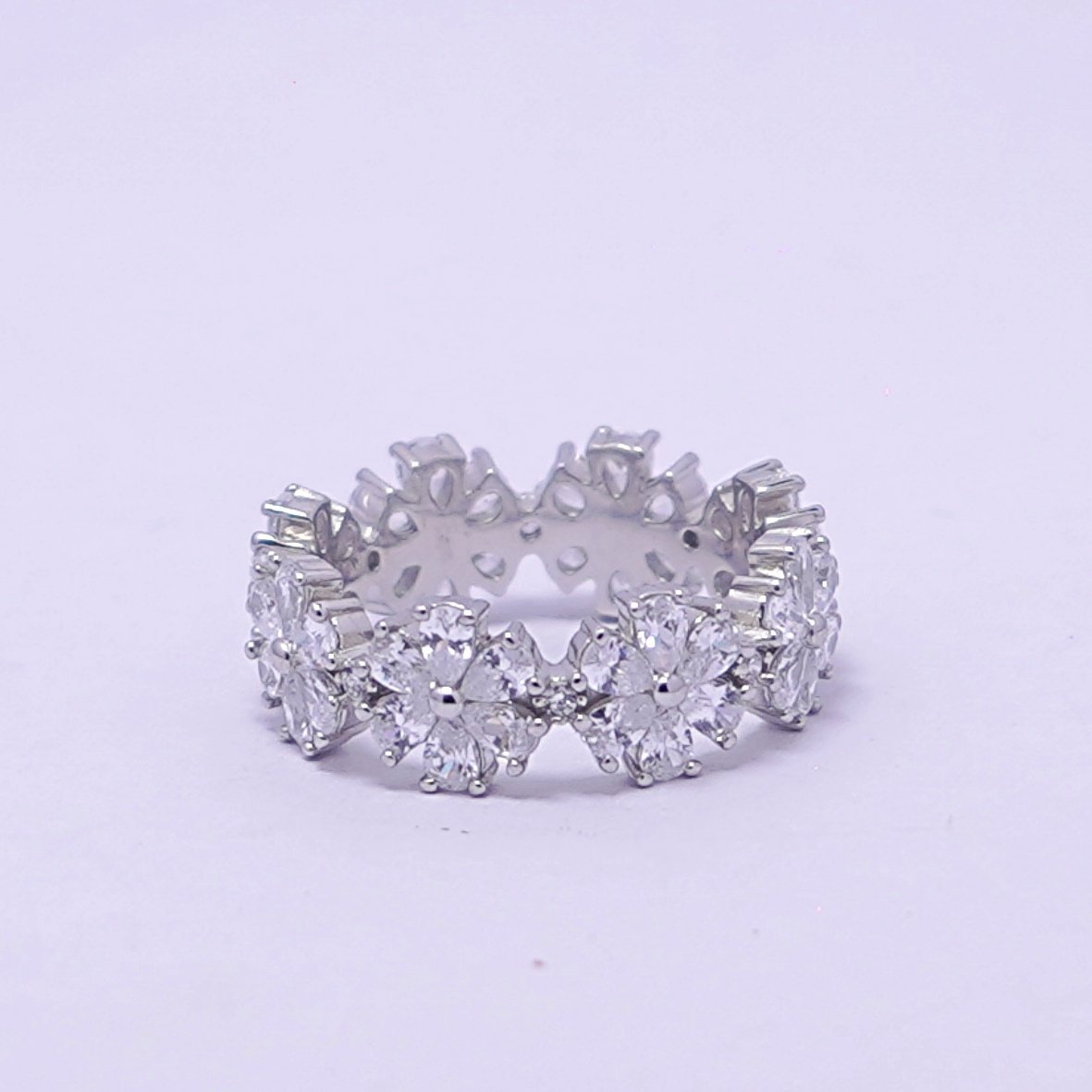 Silver Floral AD Modern Ring