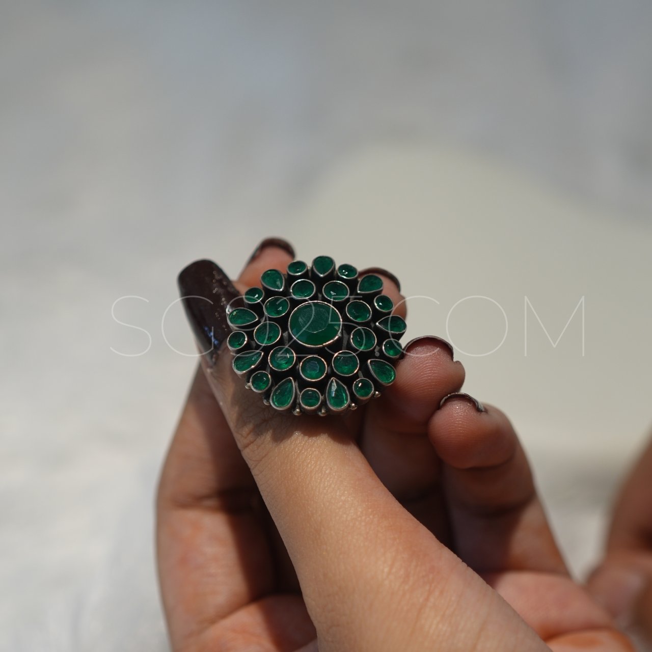 Silver Oxidised Floral Ring - Image 2