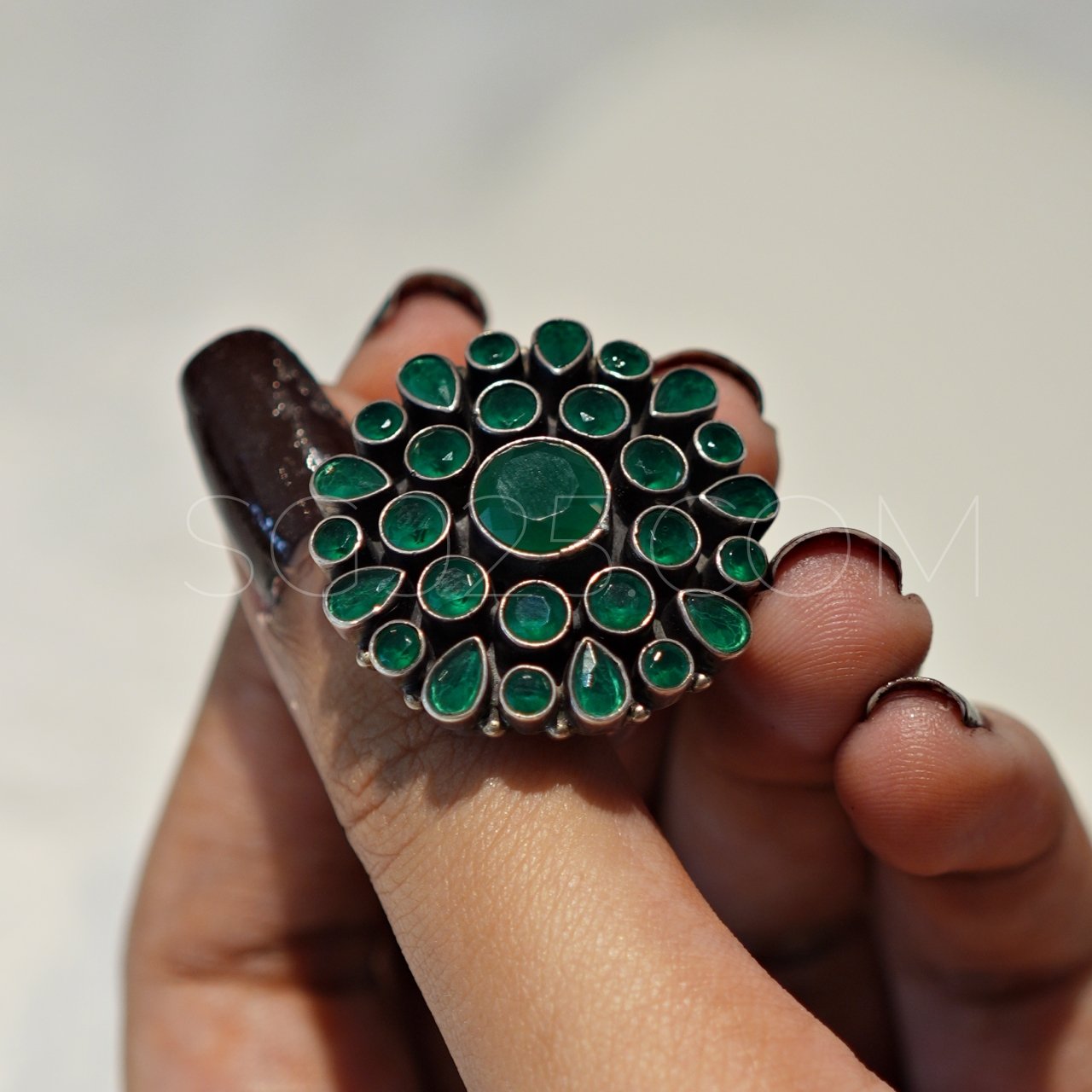 Silver Oxidised Floral Ring