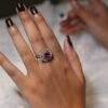 Silver Rich Pink Cutstone AD Modern Floral Rotatable Ring