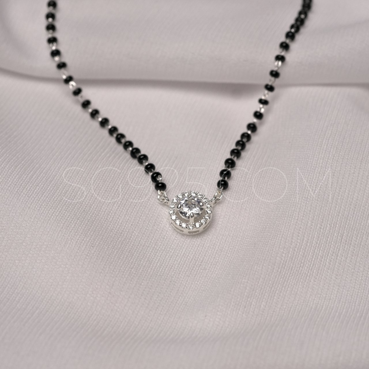 Silver Floral AD Mangalsutra