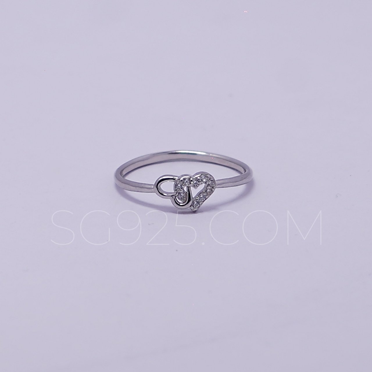 Silver Double Heart AD Ring