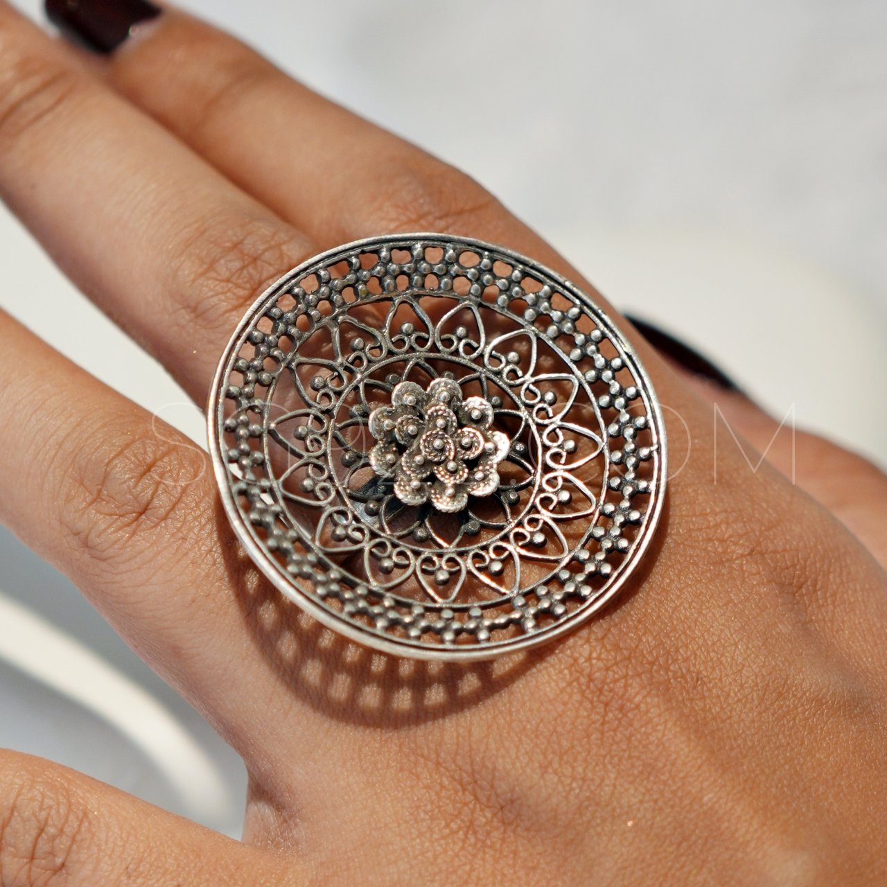 Silver Oxidised Cocktail Ring - Image 2