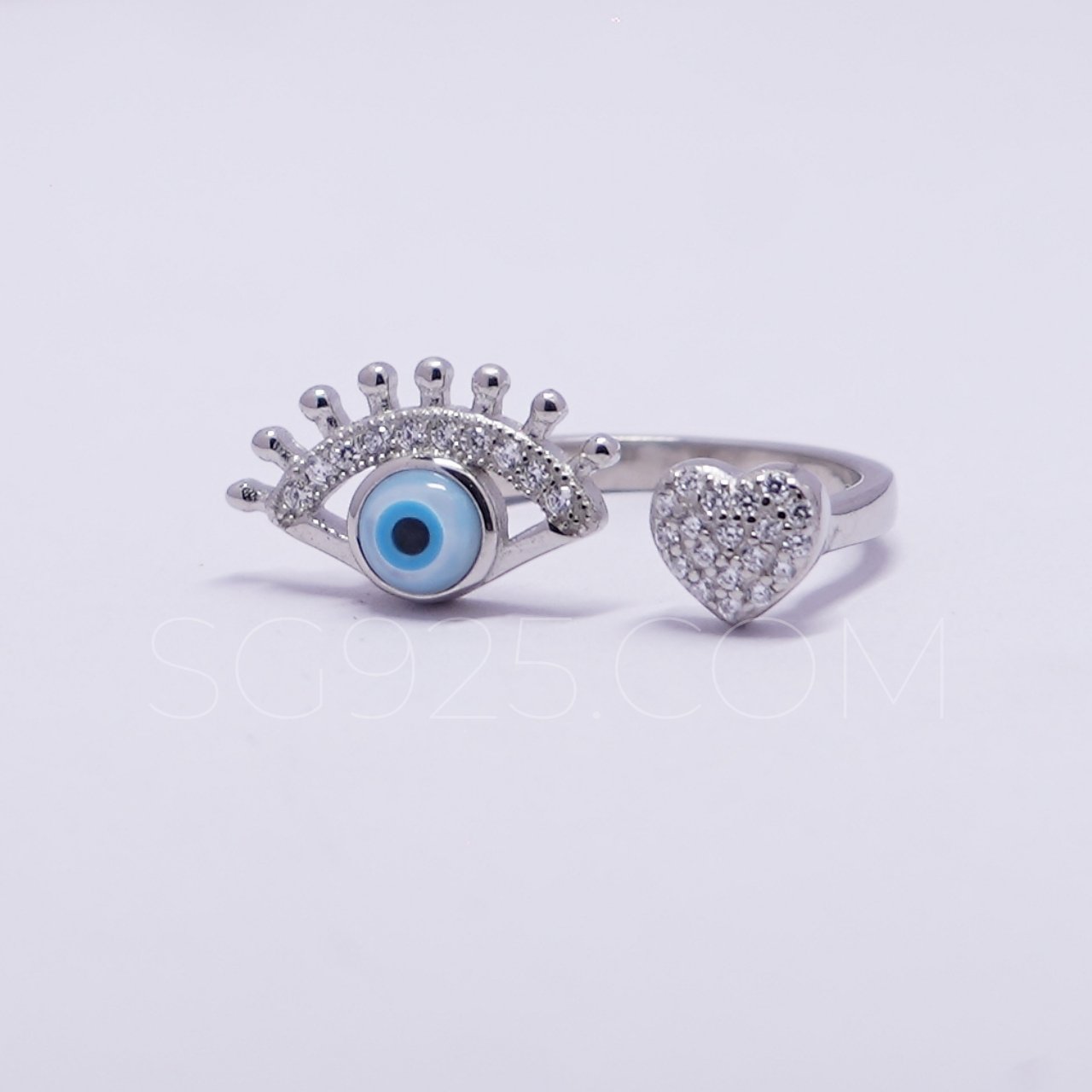 Silver Evil Eye Heart AD Ring