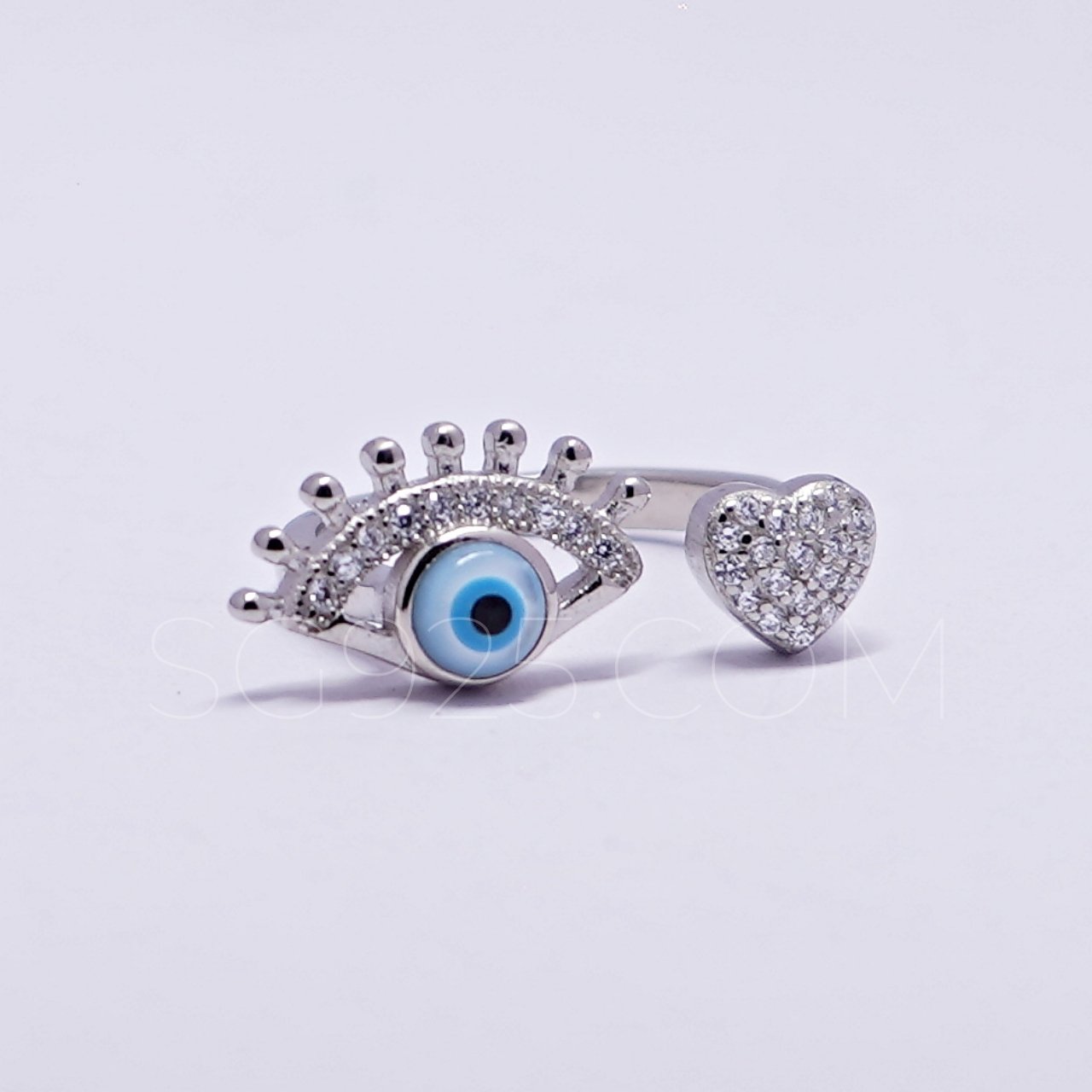 Silver Evil Eye Heart AD Ring - Image 2
