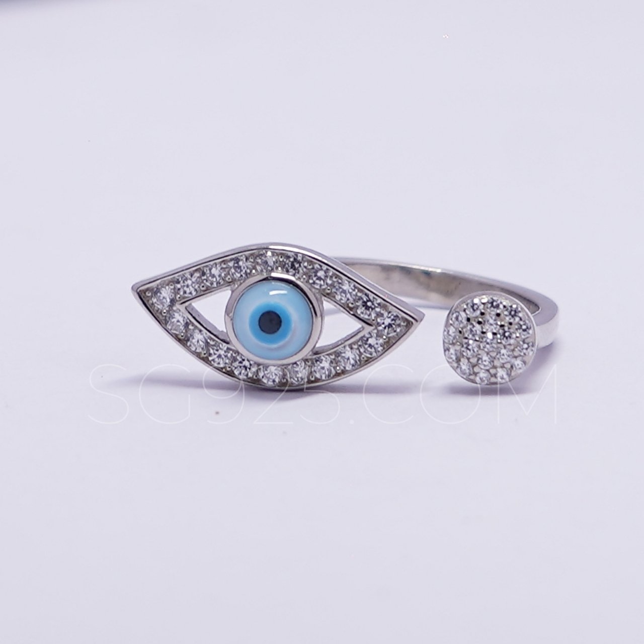 Silver Evil Eye Circle AD Ring