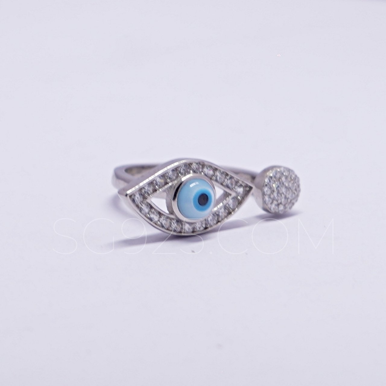 Silver Evil Eye Circle AD Ring - Image 2