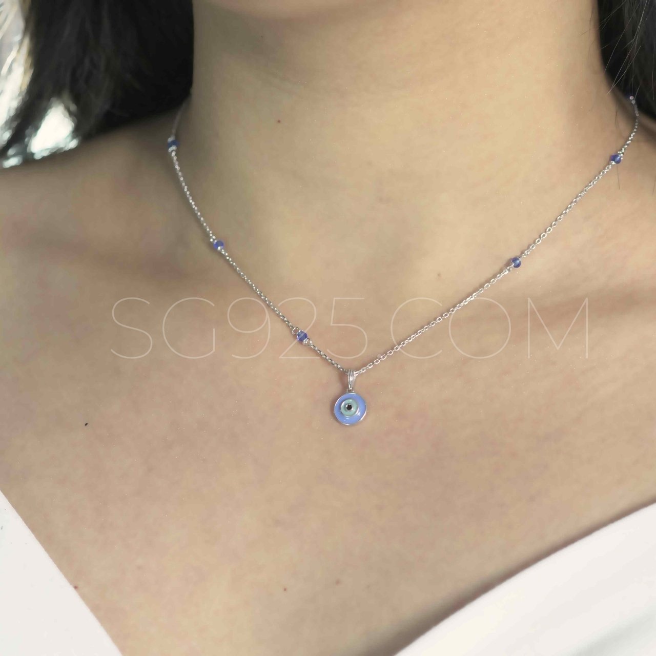 Silver Oxidised Evil Eye Chain