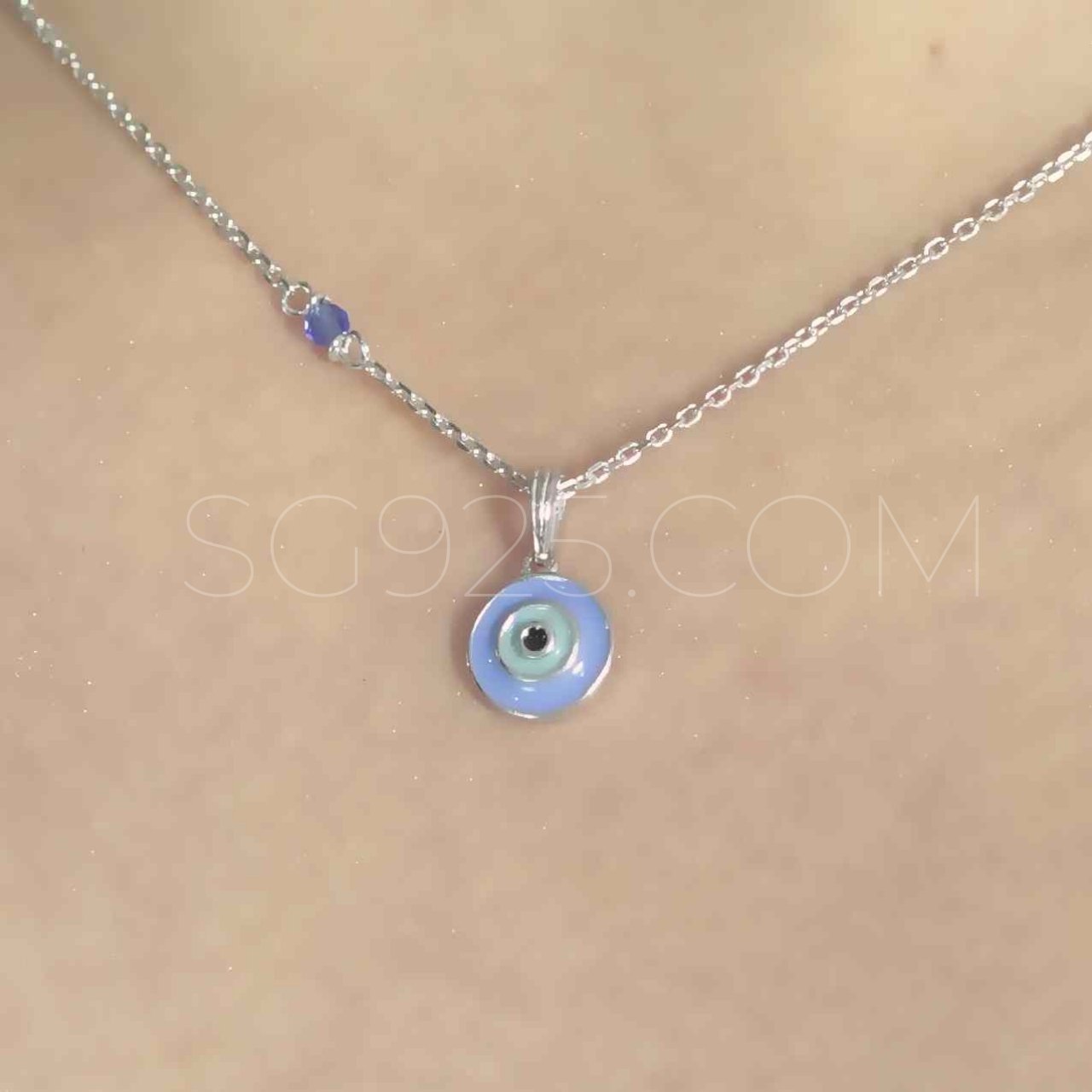 Silver Oxidised Evil Eye Chain - Image 2
