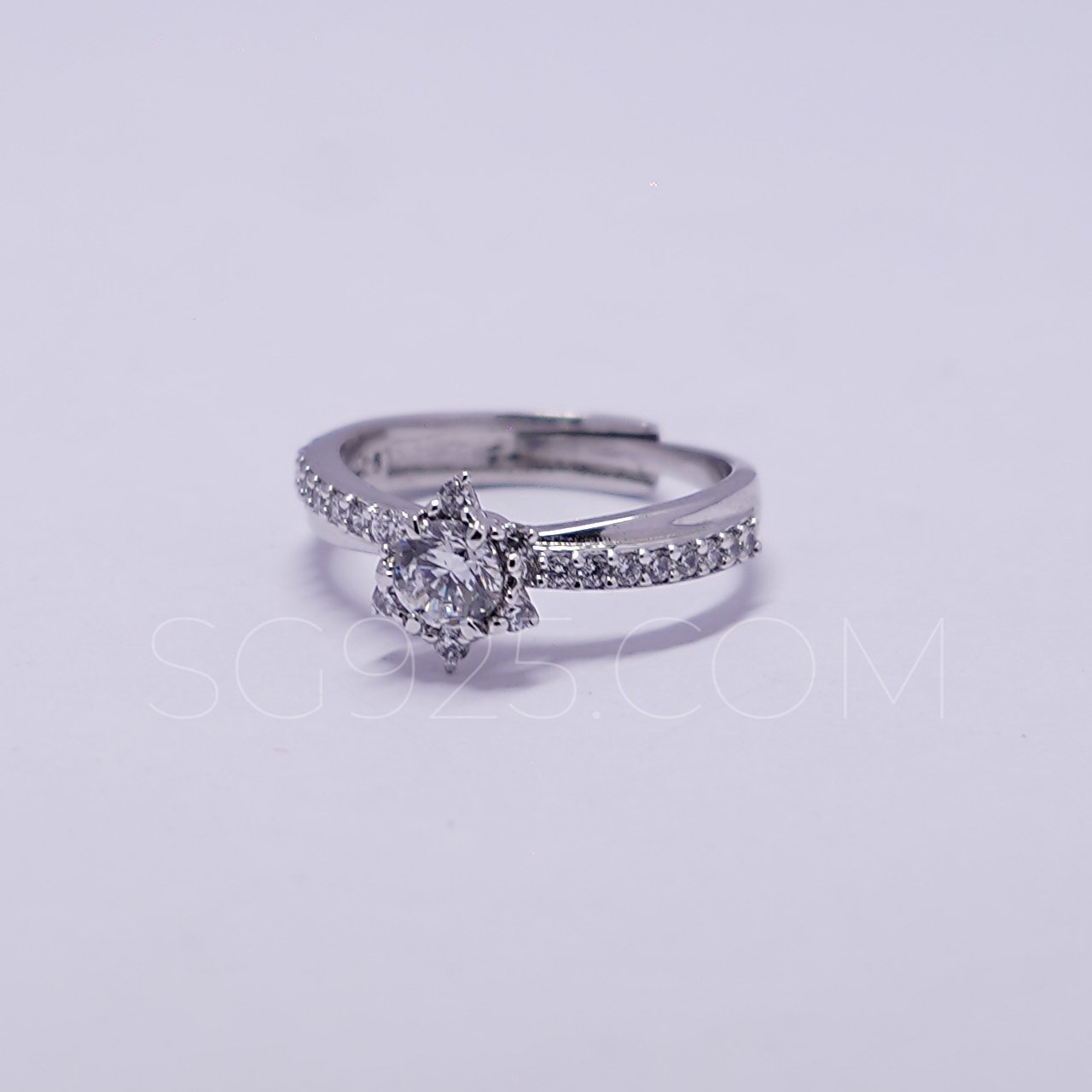 Silver Single Stone Floral AD Mordern Ring