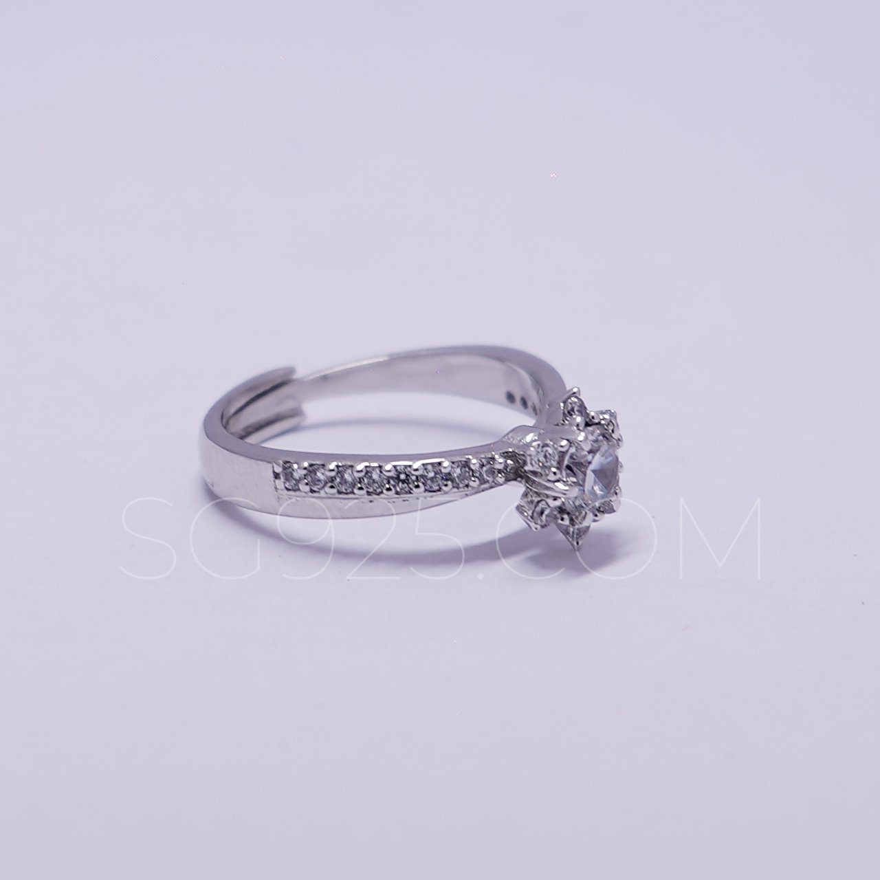 Silver Single Stone Floral AD Mordern Ring - Image 2